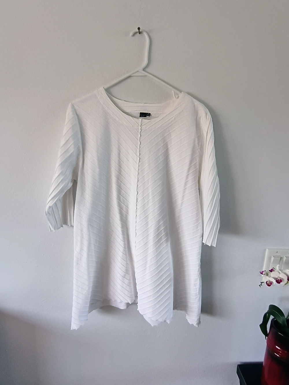 Focus Casual Life White Asymmetrical Tunic Textured Cotton Boho Top M
